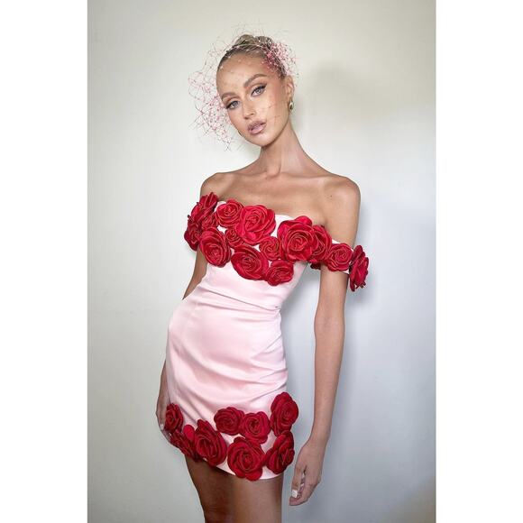 Atoir Dresses & Skirts - Atoir Pink Mini Dress with Red Rose Appliqués